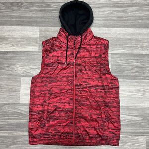 Vintage‎ Y2K Ecko Unltd Puffer Hoodie Vest Mens Large Red Tiger Camo Black Skate